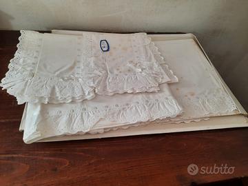 set lenzuolo 2 federe pizzo bianco cotone vintage