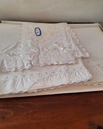 set lenzuolo 2 federe pizzo bianco cotone vintage