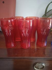 5 bicchieri vetro rosso Coca-Cola 