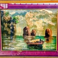Quadro con Faraglioni di Capri dipinto a mano.