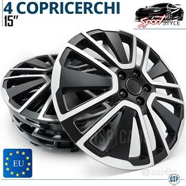 4 Copricerchi Auto 15'' Coppette Silver e Nere