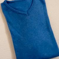 Maglione azzurro a V manica lunga stupendo tg.L/XL