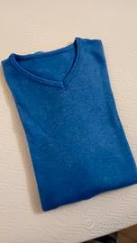 Maglione azzurro a V manica lunga stupendo tg.L/XL