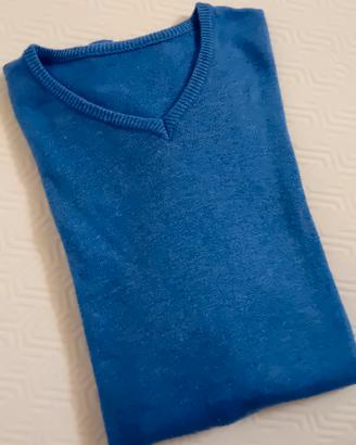 Maglione azzurro a V manica lunga stupendo tg.L/XL