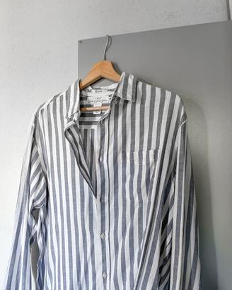 Camicia H&M Uomo Righe blu/ Bianco Misto Lino