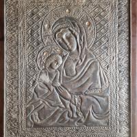 Madonna Con Bambino Quadro lastra d'argento 