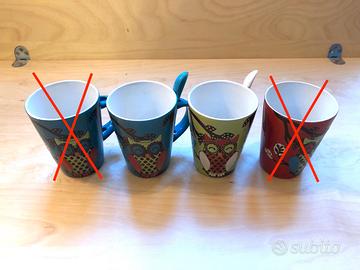 Coppia tazze disegno civette cucchiaino ceramica