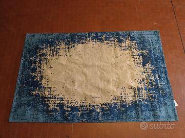 Tappeto blu e beige 140x200 fatto a mano