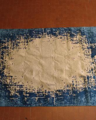 Tappeto blu e beige 140x200 fatto a mano