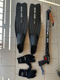 Attrezzatura Sub - arbalete Seac + pinne + guanti