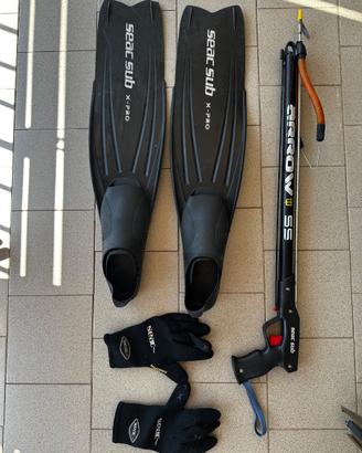 Attrezzatura Sub - arbalete Seac + pinne + guanti