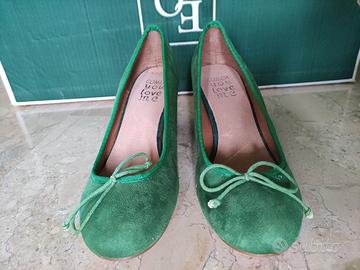 Scarpe ballerine con tacco verde scamosciate 39