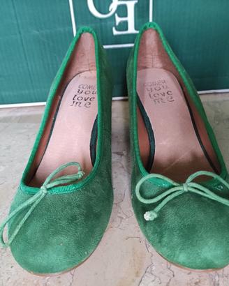 Scarpe ballerine con tacco verde scamosciate 39