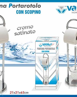 Piantana Portarotolo Acciaio Cromato Con Scopino