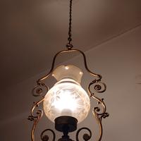 Lampadario vintage ottone e vetro