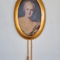 Quadretto Vintage Dama '700 Cornice Dorata Ovale