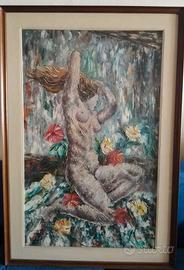 Dipinto figurativo 1974 – Nudo femminile con fiori
