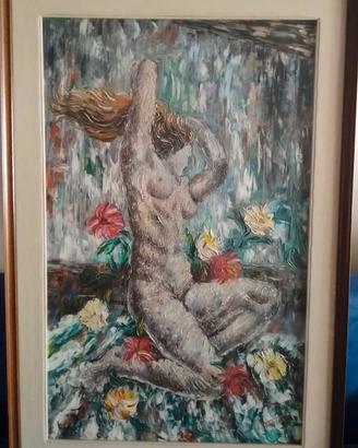 Dipinto figurativo 1974 – Nudo femminile con fiori