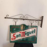 Insegna smaltata Birra supporto in ferro battuto