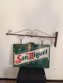 Insegna smaltata Birra supporto in ferro battuto