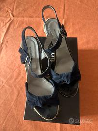 Sandalo donna blu con zeppa, numeto 38