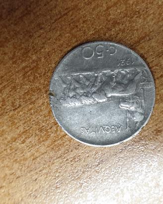 Moneta rara da 50 centesimi di lire 1921