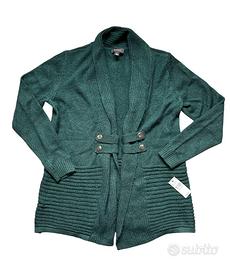 Cardigan aperto con collo sciallato - Verde - M