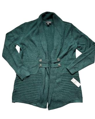 Cardigan aperto con collo sciallato - Verde - M