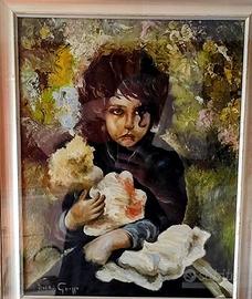 Quadro con Bambina dipinto a olio su tela firmato.