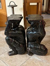 Sgabelli antropomòrfi in legno ebanizzato