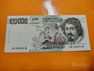 100000 lire Caravaggio banconota Italiana