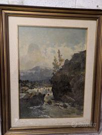 Quadro paesaggio con cornice in legno