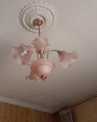 Lampadario vintage in vetro color rosa