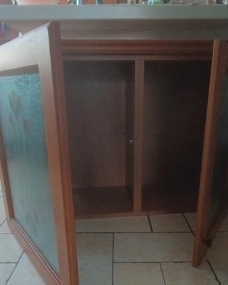 pensile con ante in vetro decorate