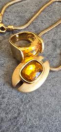 Set Collana e Anello Dorati con Pietra Ambra