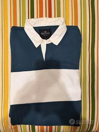 Felpa Polo Ampia Stile Rugby Verde Blu Hollister