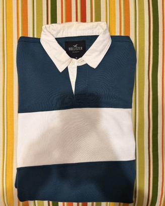 Felpa Polo Ampia Stile Rugby Verde Blu Hollister