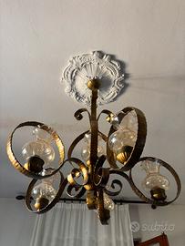 Lampadario ferro battuto bronzato a 6 luci