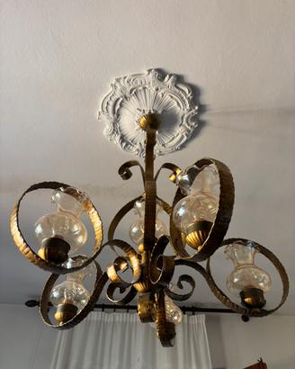 Lampadario ferro battuto bronzato a 6 luci