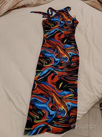 Abito donna tubino lungo fantasia fluo