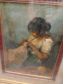 quadro raffigurante donna che cuce 