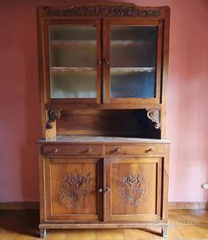 Vecchia credenza vetrina anni 30 noce massiccio