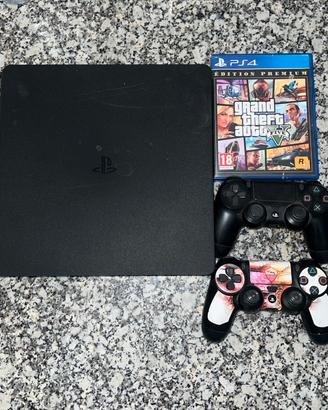 PlayStation 4 Slim + 2 Controller + GTA 5 + Cavi