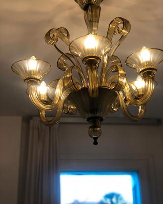 Lampadario a 6 bracci Albrici di Venini color oro