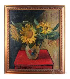 Dipinto Lia Bassani 1945 “vaso con girasoli”
