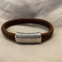 Police bracciale in pelle argentato 20cm