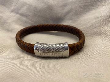 Police bracciale in pelle argentato 20cm