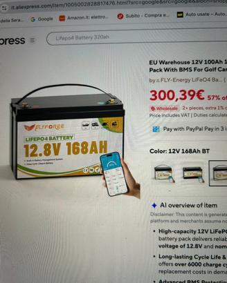 Batteria LIFEPO4 168Ah con Bluethoot e BMS100A