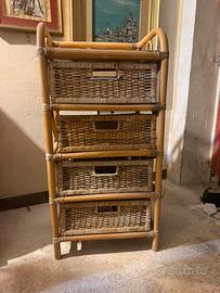 Mobiletto in vimini con 4 cassetti
