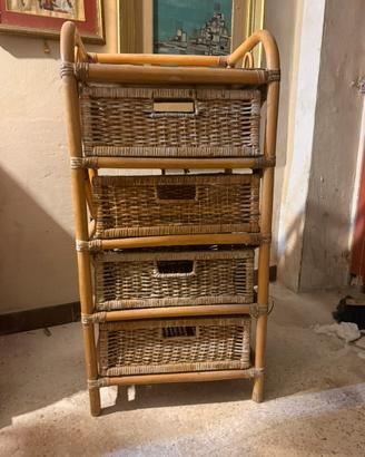 Mobiletto in vimini con 4 cassetti